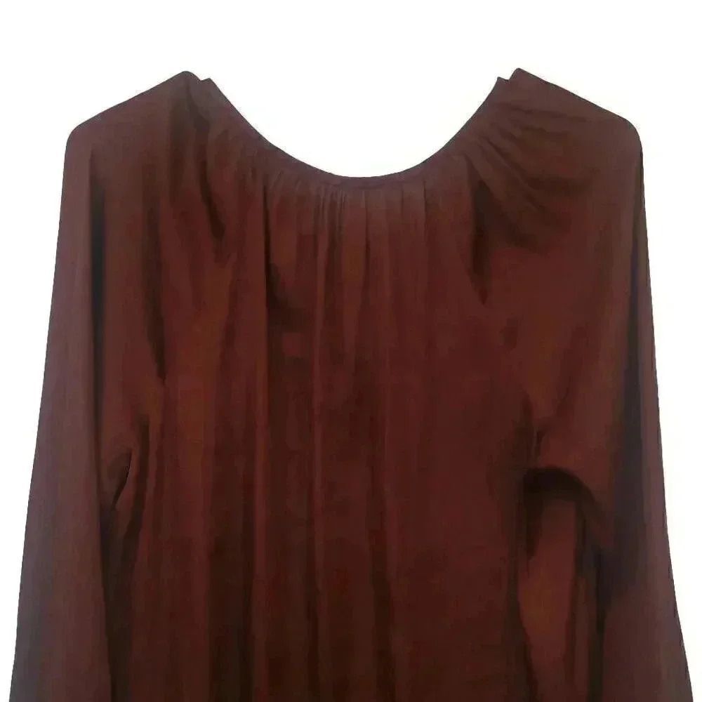 Banana Republic Women's Burnt Caramel Poly Satin Balloon Sleeve Top NEW - Picture 10 of 11